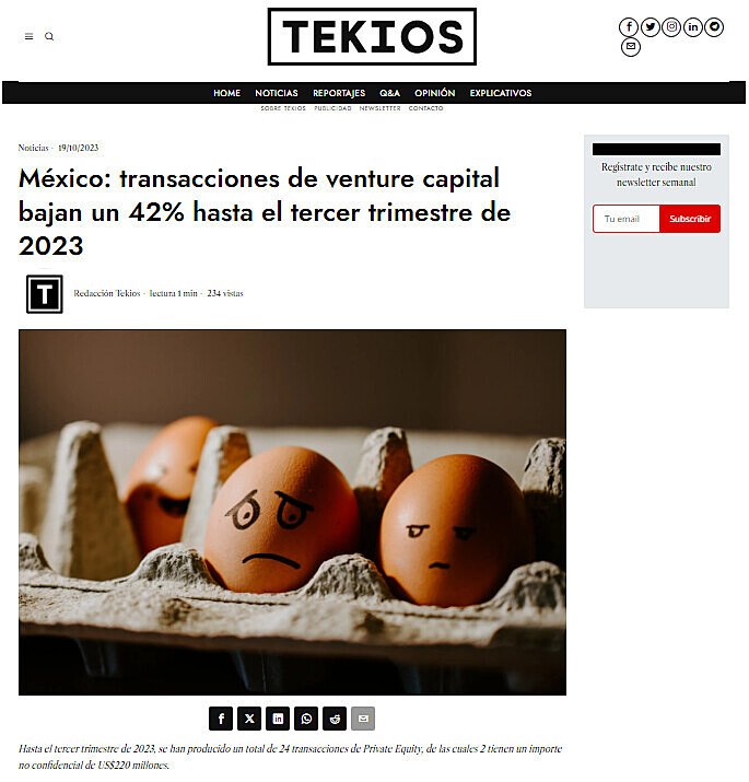 Mxico: transacciones de venture capital bajan un 42% hasta el tercer trimestre de 2023
